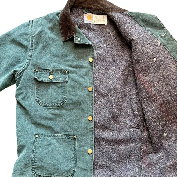 Vintage Men’s Carhartt Chore Coat C02 Moss Green Blanket Lined Made in USA Sz M - Picture 6 of 14